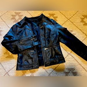 Black Leather Uniquism Members Only Jacket - Size Medium